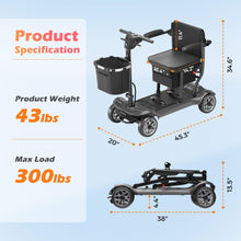 Load image into Gallery viewer, Lightweight Mobility Scooter for Adults &amp; Seniors - Cruise &amp; Airport Approved, 43lb Foldable Portable Motorized Scooters with Dual Lithium Batteries for 30.4 Miles Travel, 300lb Capacity, Black
