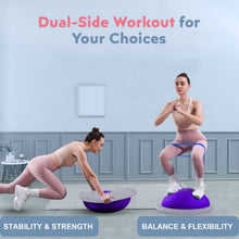 Load image into Gallery viewer, kisnbld Half Balance Ball Trainer, Inflatable 19/23 Inch Half Exercise Ball with Resistance Bands -Purple
