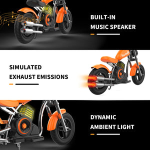 Electric Motorcycle for Kids ，Electric Dirt Bike，24V Ride on Toy for Big Kids w/LED Lights & Power Display ，3-Speed Modes