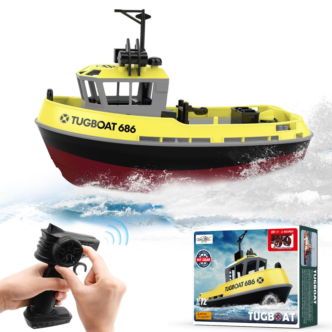 RC Boat, 1/72 RC Tugboat for Pools and Lakes, High-Speed Remote Control Boat with 40 Mins Play Time and Low Battery Reminder