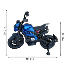 Load image into Gallery viewer, Electric Motorcycle for Kids Ride on Motorcycle, 12V Electric Dirt Bike with Training Wheels Hand Racing Foot Brake (Blue)
