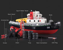 Load image into Gallery viewer, US Seaport Super Work Boat RC Tugboat 2.4Ghz Radio Control Tug Boat Tow Model 23&quot; Harbor Fire Fighting Ship Rescue Spurt Water Fireboat
