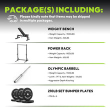 Load image into Gallery viewer, HANDBODE Squat Rack, 7ft Barbell, Weight Bench, Weight Plates Set 210 lb, Pull Up Bar- Silver
