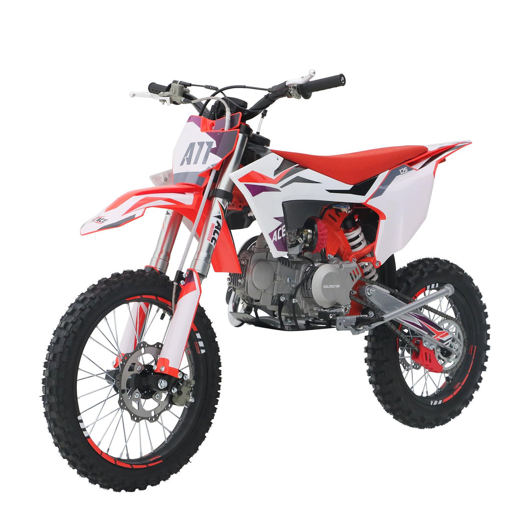 125CC Dirt Bike Powered by ZONSEN Engine, 4-Speed Manual Clutch, Kick Start, Big 17“/14” Tires (Fully Assembly, White)