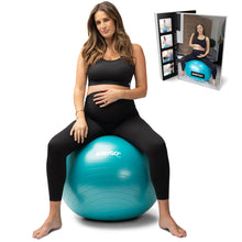 Load image into Gallery viewer, BABYGO Birthing Ball - Pregnancy Yoga Labor &amp; Exercise Ball &amp; Book Set Trimester Targeting (Turquoise, 65cm)
