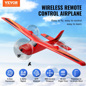 RC Airplane, 2.4GHz 2 Channel Remote Control Aircraft with 6-Axis Gyro Stabilizer, Ready to Fly Aircraft Toy with 2 Batteries, Red