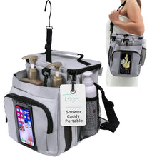 Load image into Gallery viewer, TERRA HOME Portable Shower Caddy Bag- Large Capacity, Quick Dry with Metal Hook - Hanging Shower Bag - Breathable Mesh Toiletry Shower Tote for Gym and College Dorm (Grey, Extra Large)

