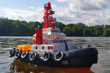 Load image into Gallery viewer, US Seaport Super Work Boat RC Tugboat 2.4Ghz Radio Control Tug Boat Tow Model 23&quot; Harbor Fire Fighting Ship Rescue Spurt Water Fireboat
