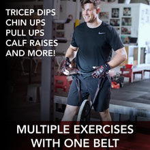 Load image into Gallery viewer, Dark Iron Fitness Dip Belt – Padded Leather Weight Lifting Belt - Red/Black
