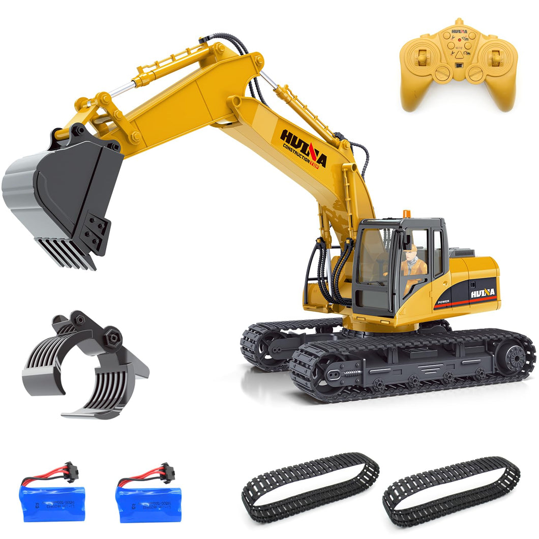 Remote Control Excavator Construction Toys - 15 Channel 3 in 1 RC Excavator with Metal Shovel, 2 Tracks