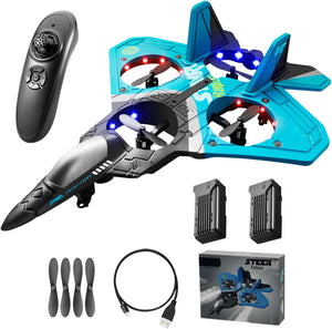 V17 Jet Fighter Stunt RC Plane - 2024 New RC Plane with 2.4GHz, 2 Batteries, 360° Stunt Spin, Remote Control Airplane RC (Blue + 2 Batteries Version)