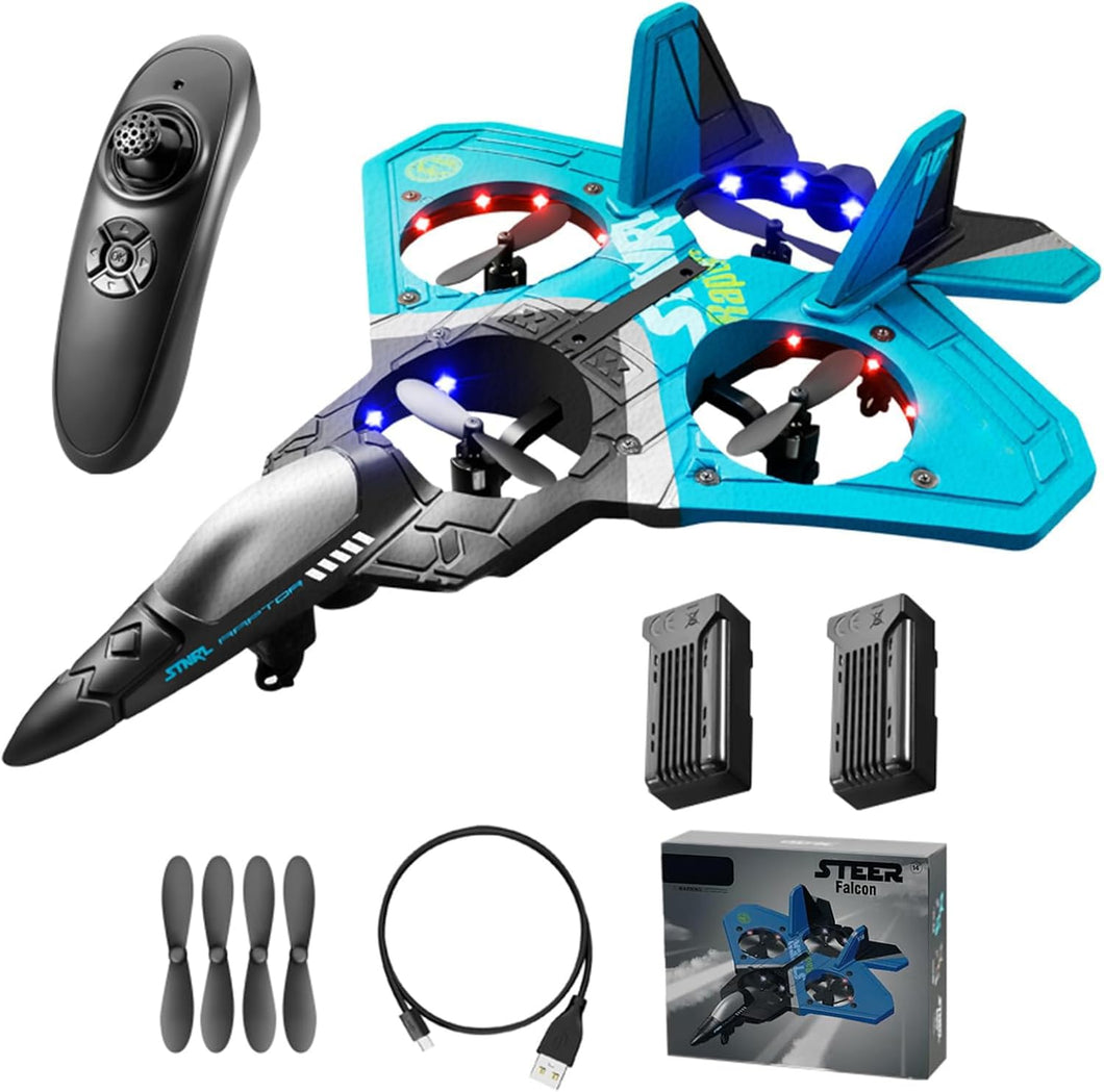 V17 Jet Fighter Stunt RC Plane - 2024 New RC Plane with 2.4GHz, 2 Batteries, 360° Stunt Spin, Remote Control Airplane RC (Blue + 2 Batteries Version)