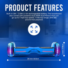 Load image into Gallery viewer, Hoverboard with 6.5&quot; Full Light Up Wheels, Bluetooth Hover Board with Non-slip Footplates, UL2272 Safety Certified (Blue)
