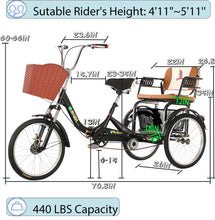 Load image into Gallery viewer, Adult Tricycle Folding Tricycle, Adult Tricycle with seat for Women, Seniors, Men,20 Inch 3-Wheel Bikes (Black)
