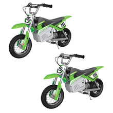 Load image into Gallery viewer, MX400 Dirt Rocket 24V Electric Toy Motocross Dirt Bike with Hand-Operated Brakes and Retractable Kickstand, Green (2 Pack)
