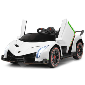 2-Seater Ride on Car, Licensed Lamborghini Poison, 12V Battery Powered Kids Car w/ 2.4G Remote Control, 3 Speed, White