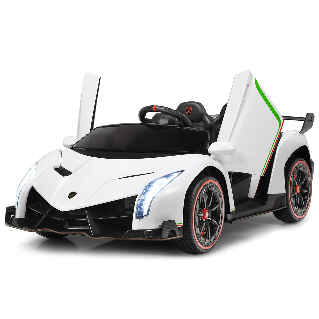 2-Seater Ride on Car, Licensed Lamborghini Poison, 12V Battery Powered Kids Car w/ 2.4G Remote Control, 3 Speed, White