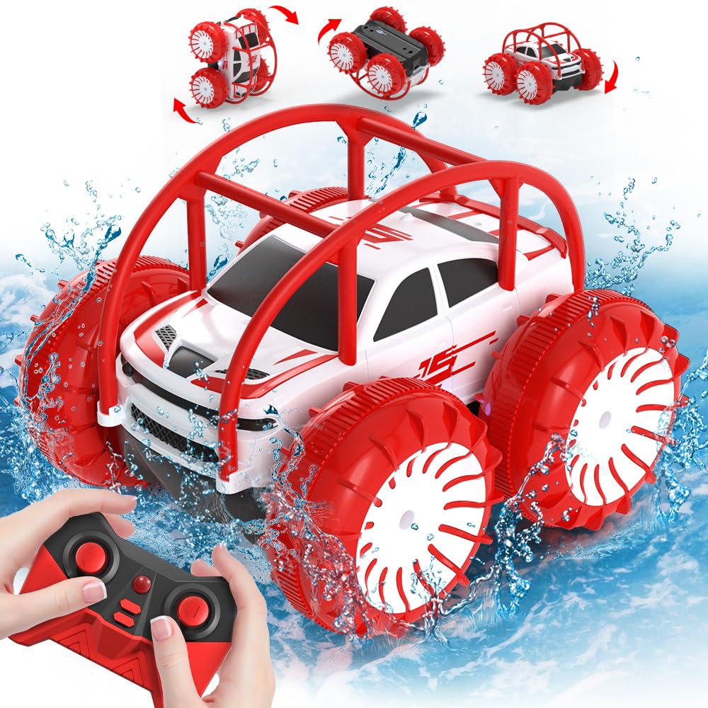 Amphibious Remote Control Car, Rechargeable RC Cars Toy 360° Flips Rotation Stunt Crawler 15KM/H 4WD All Terrain