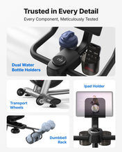 Load image into Gallery viewer, Merach Exercise Bike, Brake Pad/Magnetic Stationary Bike with Exclusive App- Greyycling Bike with 270LBS Weight Capacity, Dumbbell Rack and Fitness Courses for Weight Loss
