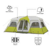 Load image into Gallery viewer, CORE 12 Person Instant Cabin Tent | Large 3 Room Family Pop Up Tent for 2 Minute Camp Setup | Included Storage Pockets for Camping Accessories
