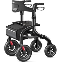 Load image into Gallery viewer, HolyHeal Walkers for Seniors, Rollator Walker with Seat and Backrest, 10" Big Wheels All Terrain, Rolling Walker Foldable Supports 350lb, Lightweight &amp; Height Adjustable, Cane &amp; Cup Holder, Black
