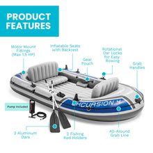 Load image into Gallery viewer, Intex Excursion 4-Person Inflatable Fishing Boat River Raft Set with Oars
