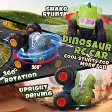 Load image into Gallery viewer, Remote Control Car for Boys Age 4-7 8-12, 50min+ Runtime Dinosaur Monster Truck Toy with Spray, Light, Music, 360 Rotating
