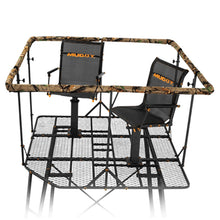 Load image into Gallery viewer, Muddy 12' Quad Pod - 57" L x 57" W Durable Steel 500 Pound Capacity Hunting Outdoor Platform with Full-Surround Shooting Rail &amp; 2 Flex-Tek Seats, Blind Kit Not Included
