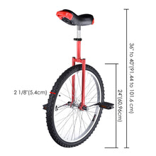 Load image into Gallery viewer, 24&quot; Inch Wheel Unicycle Leakproof Butyl Tire Wheel Cycling Outdoor Sports Fitness Exercise Health Red
