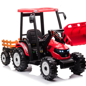 Pedal Tractors with Working Loader and Backhoe Digger, Kids' Ride on Car Toys Electric Vehicles with Trailer, Digger for Toddlers (Red)