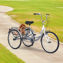 Load image into Gallery viewer, 24-inch Adult Tricycle, 3-Wheel Cruiser Bike, 3-Wheel Bike, Front V-Brake, High-Strength Steel Frame, Silver
