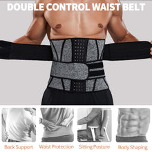 Load image into Gallery viewer, KIWI RATA Waist Trainer for Men,Neoprene Workout Waist Trainer for Men,Sweat Belt with Double Belly Straps, X-shape Steel Bones,Weight Loss Fitness Back Support Belts
