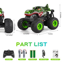Load image into Gallery viewer, Remote Control Car, 2.4Ghz All Terrain Dinosaur Monster Truck Toys, RC Truck with Music, 3 Lighting Effects, 360 Stunt (Green)
