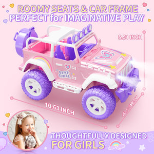 Pink Remote Control Car for Girls with Fog Mist & Music, 1:16 RC Car with LED Lights for Kids, 2.4Ghz All Terrain SUV Truck