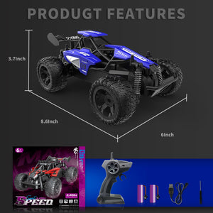 1:16 Scale RC Car for Kids, 2.4GHz High-Speed Electric Monster Truck, 20km/h, Dual 1000mAh Rechargeable Batteries, All-Terrain Tires