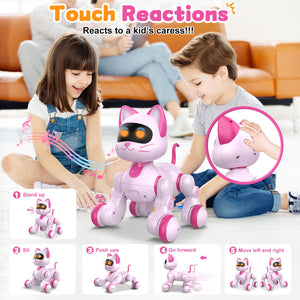 Robot Cat Interactive Toys for Girls: Remote Control Electronic Pink Kitty Pets - Robotic Can Dancing Touch Programmable