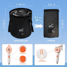 Load image into Gallery viewer, NEBELTREKK Portable Camping Shower with Light,2-in-1 Portable Shower for Camping,Carbon Filtration Shower,5 Gals Foldable Bucket, Rechargeable for Camping,Pet Bath,Gardening,Car Wash (Compact, Medium)

