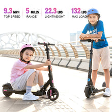 Load image into Gallery viewer, Foldable Electric Scooter for Kids Ages 6-12, Up to 9.3 MPH &amp; 5 Miles, LED Display, Colorful LED Lights, Lightweight (Black Pink)
