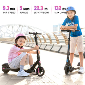 Foldable Electric Scooter for Kids Ages 6-12, Up to 9.3 MPH & 5 Miles, LED Display, Colorful LED Lights, Lightweight (Black Pink)