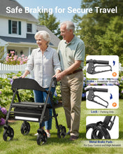 Load image into Gallery viewer, Telgome Rollator Walker with Seat, Foldable Walkers for Seniors with Seat, Thickened Frame 350 lbs Load, Height Adjustable,8'' Big Wheels, Rolling Walker,Black
