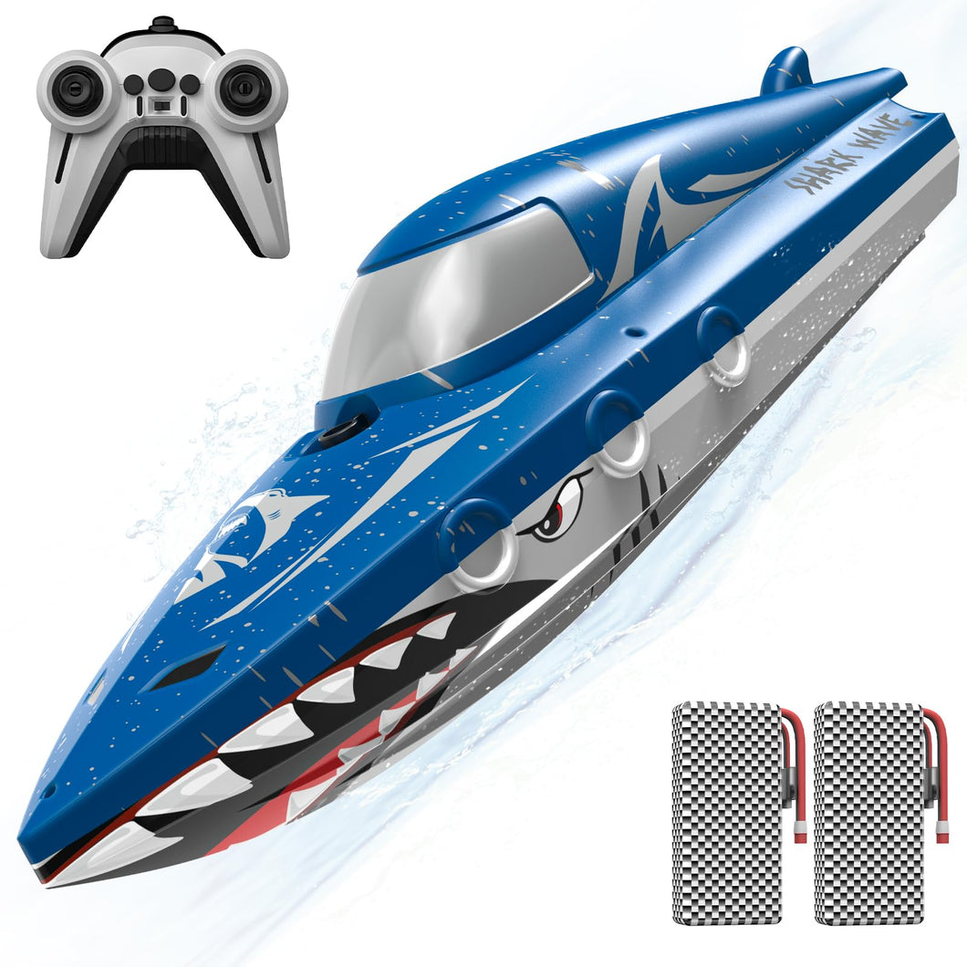 Shark RC Racing Boat for Kids & Adults,2.4GHz High Speed Remote Control Boat W/ Dual Battery 50 Min Runtime, Shining Blue