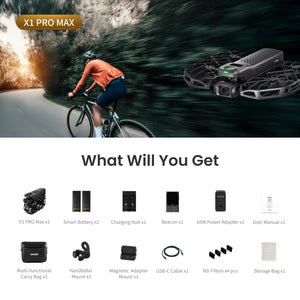 8K Action Flying Camera, Foldable Drone with Camera with 42 KM/H Follow Speed, 10+ Fully Automatic Flight Modes, Fly Anywhere (Cycling Combo)