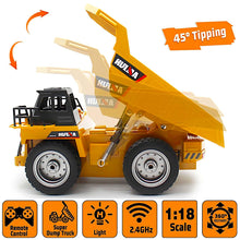 Load image into Gallery viewer, 9CH Alloy RC Dump Truck 1/18, 4WD Hauler Construction Vehicle Model, Metal Cabin, 2.4Ghz Radio Control Mine Tractor

