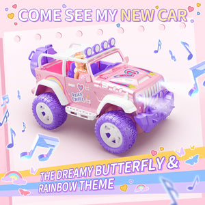 Pink Remote Control Car for Girls with Fog Mist & Music, 1:16 RC Car with LED Lights for Kids, 2.4Ghz All Terrain SUV Truck