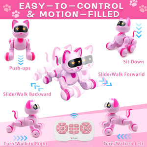 Remote Control Robot Cat, Programmable RC Smart Cat with Touch Sensing, LED Eyes Dance & Music Walking Pets