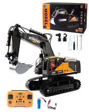 Load image into Gallery viewer, Remote Control Excavator Construction Toys for Boys, 16 Channel RC Engineering Vehicle with Metal Shovel &amp; Light, 2.4G 1/16 Scale
