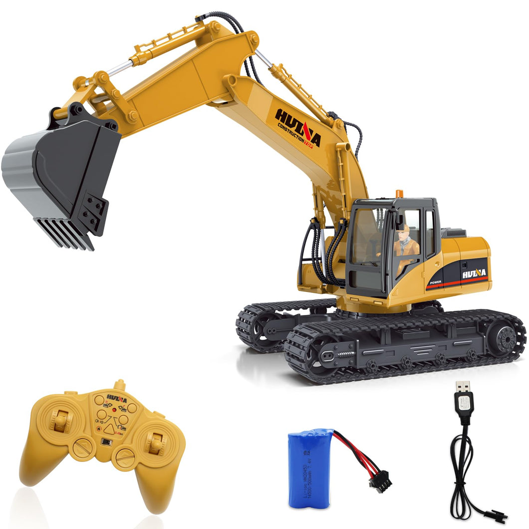 Remote Control Excavator RC Construction Vehicles 15 Channel 2.4G Full Function Digger Toys with Metal Shovel Sound and Lights