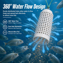 Load image into Gallery viewer, Bait Cage for Fishing, Chum Bucket &amp; Bait Barrel, PVC Fish Chum Cage with 316 Stainless Steel, Bait Bucket for Saltwater Fishing, 360° Water Flow, Indestructible with 32Feet Glow Rope (Small)
