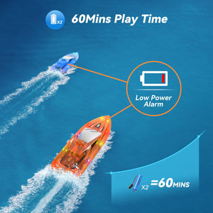 2Pack LED Light RC Boat Remote Control Pool Water Toys for Kids Ages 8-12 Adults Lakes Bathtub Toy with Whole Body Waterproof