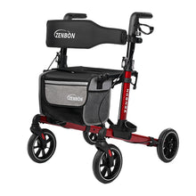 Load image into Gallery viewer, Rollator Walker for Seniors/Adults Foldable in Two Directions Rolling Walker with Seat 330 lbs Capacity 4 Big 8 inch Wheels Hand Grips Adjustable Height Lightweight Aluminum Walker 7204(Red)
